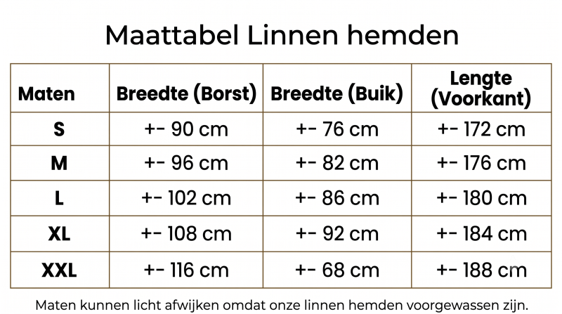 Bellin Maattabel Linnen Hemden