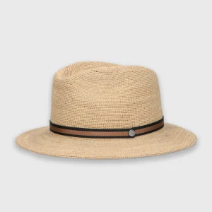 "The saint tropez" chapeau d'été en raphia enroulable, ruban moka-noir Borsalino