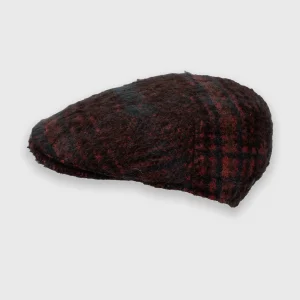 Rugged wool cap in burgundy red with a stripe pattern, thumbnail