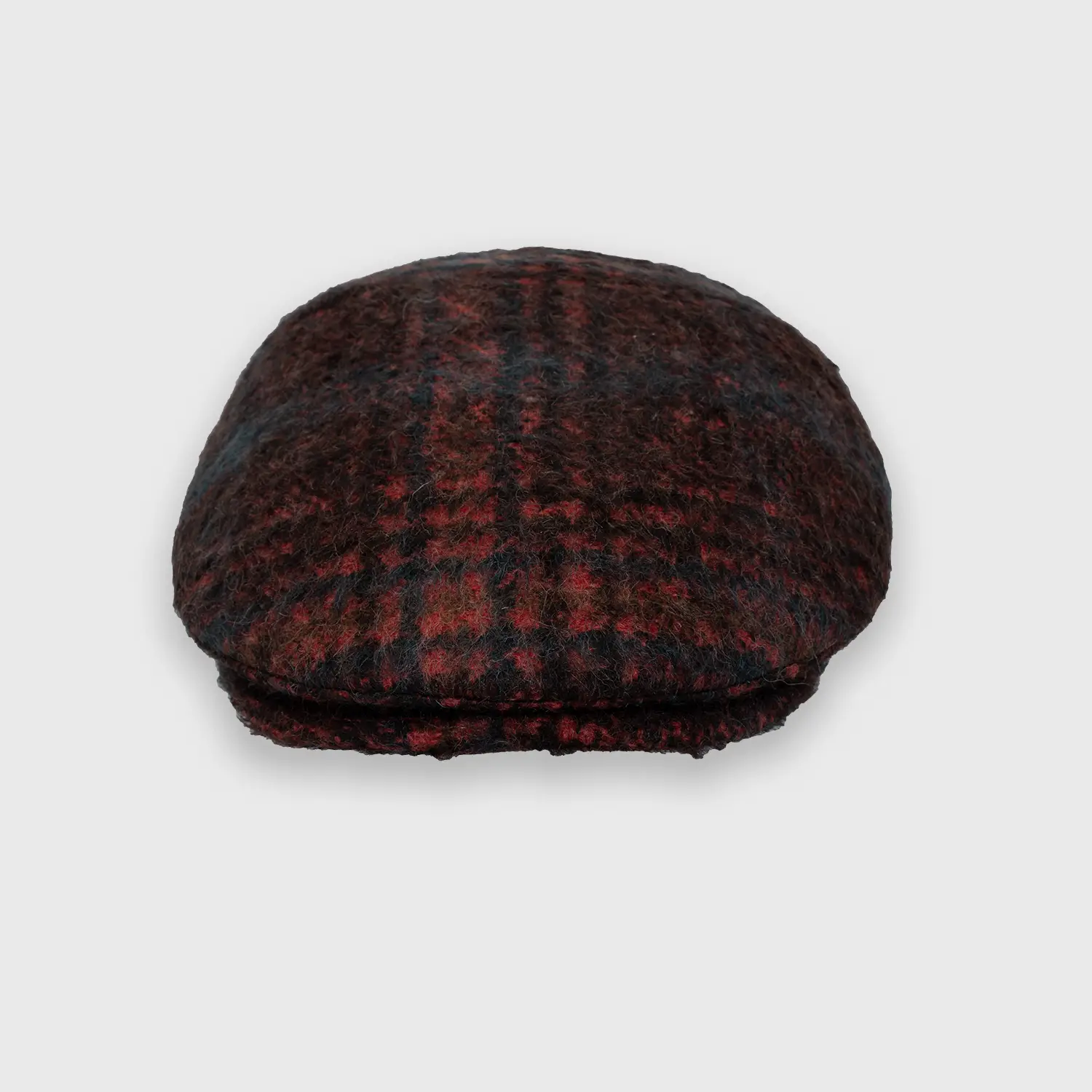 Rugged wool cap in burgundy red with a stripe pattern, front