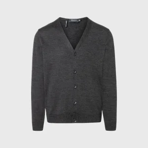 Cardigan gris en laine mérinos, avant