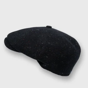 Classic wool newspaper boy cap by Derby Sport in black with multicolor flecks, on the Harbor of Men webshop, thumbnail