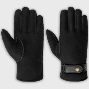 "Gants Stetson en cuir de mouton noir, finition daim et bride de poignet ajustable à bouton-pression, pour l'hiver."
