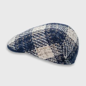 Casquette plate classique en version sportive à carreaux blancs et bleus, réalisée par Marone pour Harbor of Men, vignette.