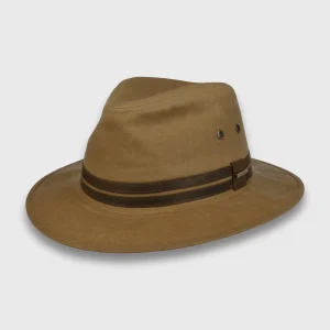Wax katoenen hoed van het merk Stetson. Gemaakt in de kleur bruin.