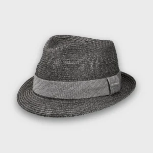 trilby hoed gemaakt van viscose in een donkergrijze kleur van het merk Stetsen, gemaakt uit toyo riet.