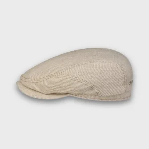 Casquette plate en twill lourd écologique de la marque Stetson, teinte blanc cassé.