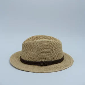 Trilby en raphia crochet, naturel à ruban en cuir, de la marque City Sport, vignette