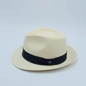 Panama Hoed, Trilby Model van het merk City Sport, met een navy donker blauwe band