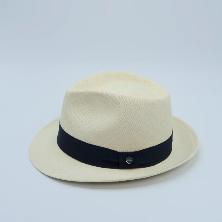 Panama Hoed, Trilby Model van het merk City Sport, met een navy donker blauwe band