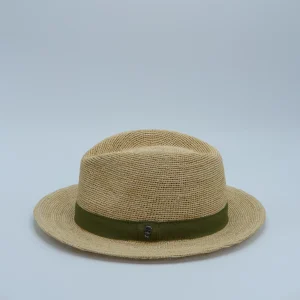 Trilby en raphia crochet, naturel à ruban vert, de la marque City Sport, vignette