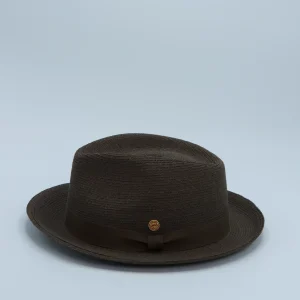 Bruine zomerhoed, trilby model, gemaakt uit raffia, gemaakt door het merk Mayser. thumbnail