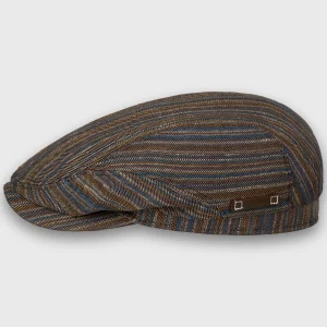 Casquette plate rayée en lin aux couleurs rustiques de la marque Stetson.