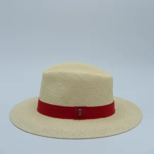 Chapeau panama à tissage standard et ruban rouge, coloris naturel, de la marque City Sport, vignette
