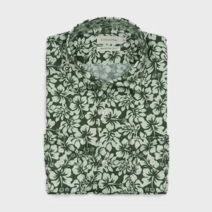 Green viscose shirt with a palm pattern, for men, by Einhorn.