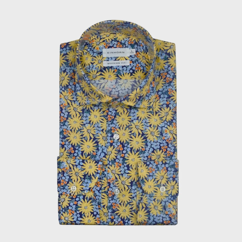 Chemise à motif floral jaune et bleu, de la marque Einhorn.
