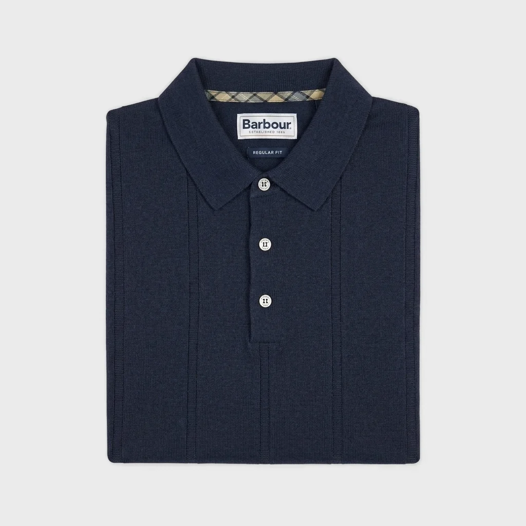 Polo shirt, gebreid in navy kleur, van het merk Barber.