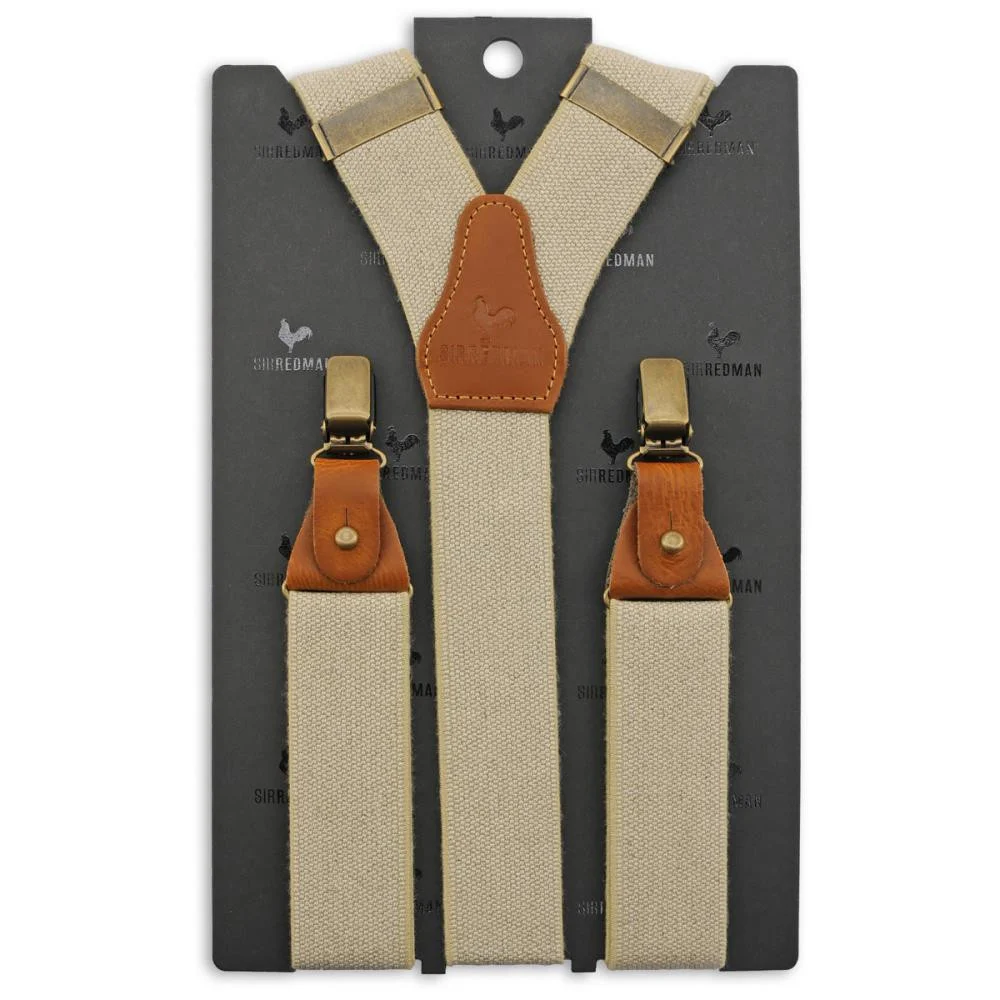 Ecru braces by Sir Redman with cognac leather straps and accents.