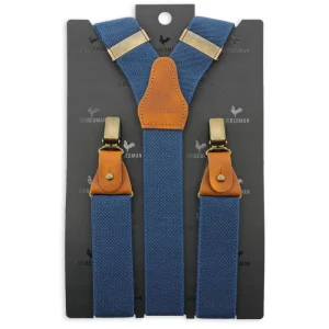 Bretelles bleues Sir Redman avec straps et accents en cuir brun.