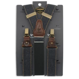 Bretelles à sangles en denim, passants en cuir et clips métalliques miniature