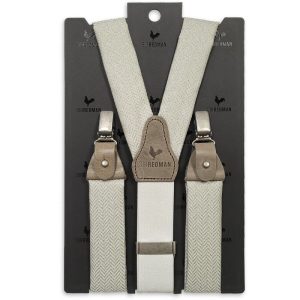 Bretelles blanches et grises avec finitions en cuir haut de gamme et clips, l'avant en polyester plutôt qu'en élasthanne, vignette