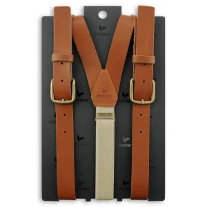 Bretellen met cognac leder straps en loops met achterkant van ecru elastaan thumbnail