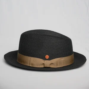 Chapeau d'été trilby noir à ruban couleur champagne de la marque Mayser, vignette