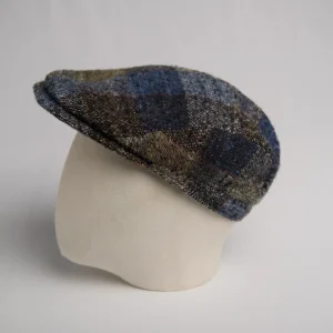 Flatcap City Sport de forme moderne à motif à carreaux, en laine vierge aux tons bleus rustiques, thumbnail.
