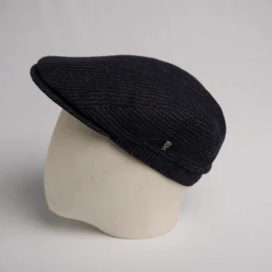 Flatcap modern City Sport en mélange laine et lin, fine rayure craie bleu marine, thumbnail