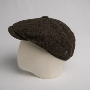 Casquette gavroche City Sport en laine brune à chevrons, thumbnail