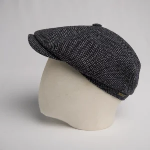 Stetson hatteras newsboy cap in scheerwol en donkergrijs van kleur met visgraat motief thumbnail