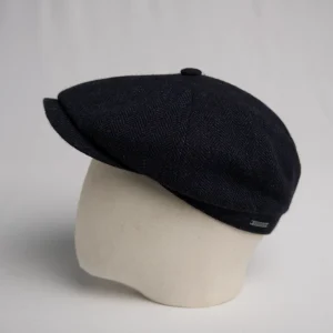Casquette gavroche Stetson Hatteras en laine vierge marine à motif chevrons, thumbnail